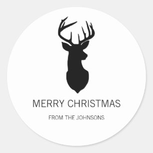 Black and White Christmas Deer Classic Round Sticker