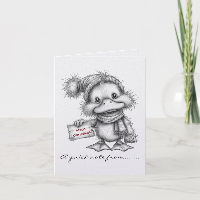 Black and White Christmas Duck Note Card (Front)
