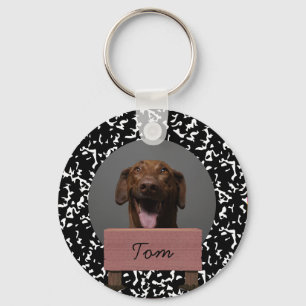 black and white christmas holiday Custom Dog Photo Key Ring