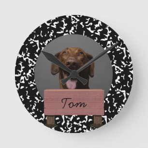 black and white christmas holiday Custom Dog Round Clock