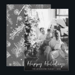 Black And White Christmas Modern Family Photo Holiday Card<br><div class="desc">A very unique and elegant stylish minimalist and modern black and white Christmas card. Which features a minimalist customisable full family photo. With white informal whimsical calligraphy of happy holidays. And under it the family name and years which can be both changed by clicking on the personalised button. And in...</div>