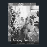 Black And White Christmas Modern Family Photo Holiday Card<br><div class="desc">A very unique and elegant stylish minimalist and modern black and white Christmas card. Which features a minimalist customisable full family photo. With white informal whimsical calligraphy of happy holidays. And under it the family name and years which can be both changed by clicking on the personalised button. And in...</div>