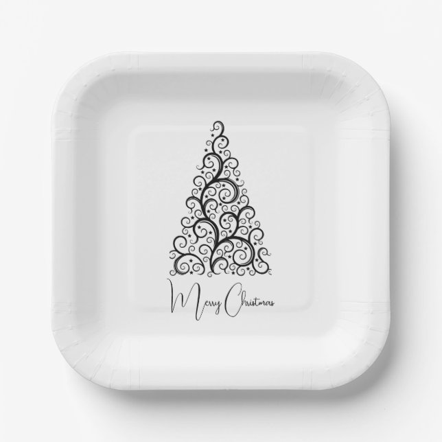 Black and White Christmas Paper Plate (Front)