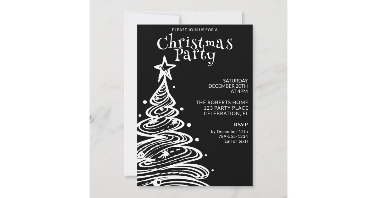 Black and White Christmas Party Invitation | Zazzle