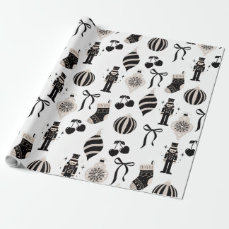 Black and White Christmas Pattern Wrapping Paper