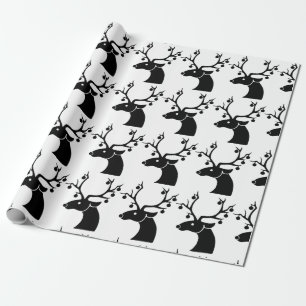 Black and White Christmas Reindeer w/Ornaments Wrapping Paper