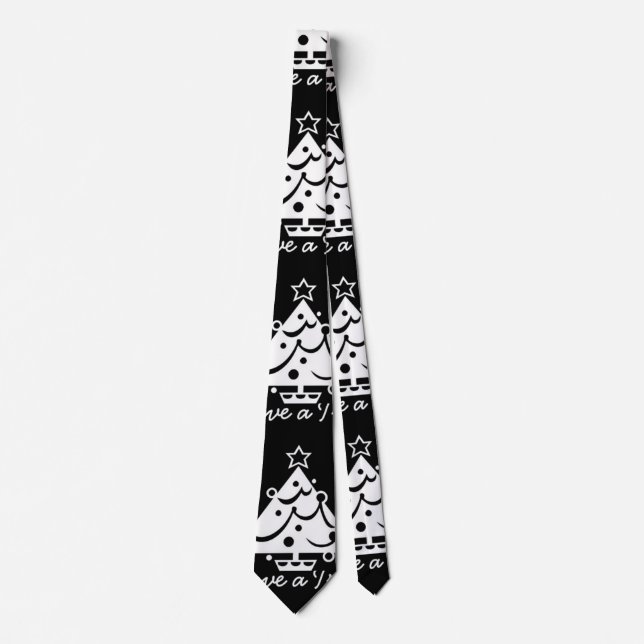 Black and White Christmas Save The Tree Tie (Front)
