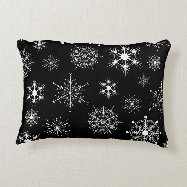 Black And White Christmas Snowflakes Pattern Decorative Cushion (Back)