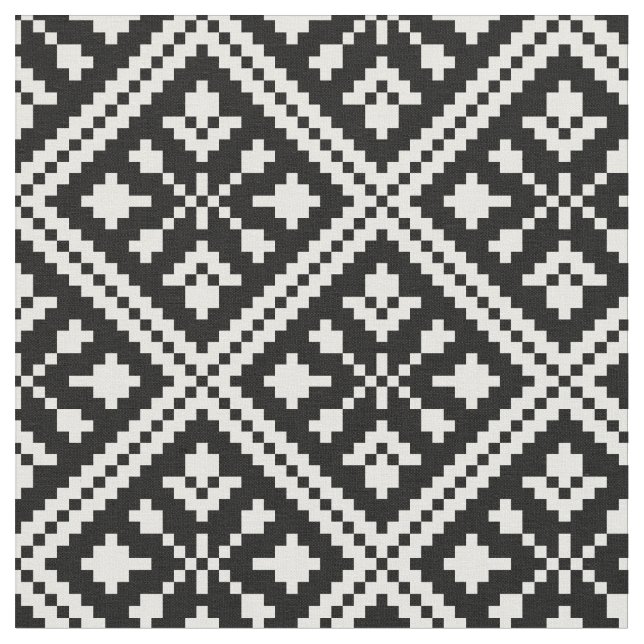 Black and White Christmas Snowflakes Pattern Fabric (Close Up)
