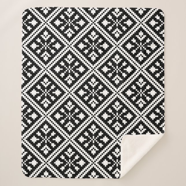 Black and White Christmas Snowflakes Pattern Sherpa Blanket (Front)