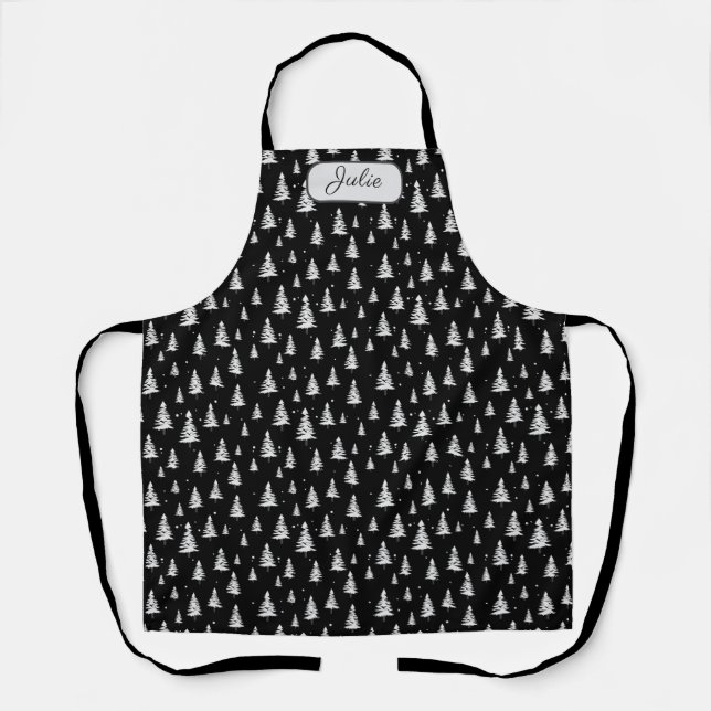 Black and White Christmas Tree  Apron (Front)