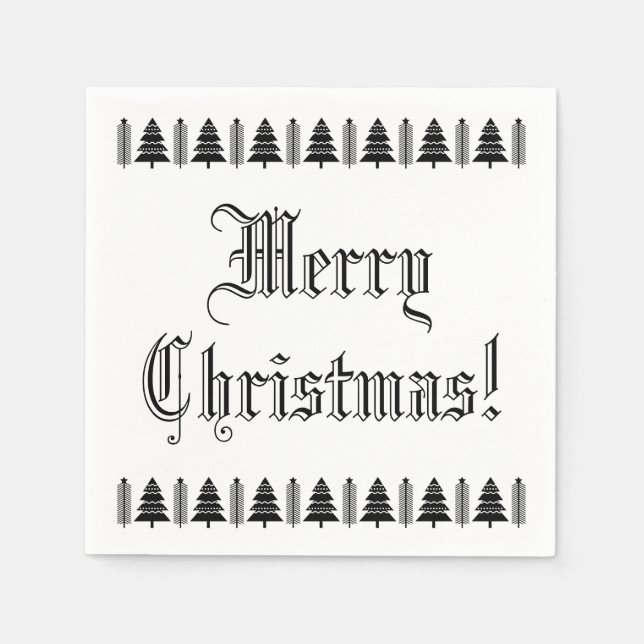 Black and White Christmas Tree Custom Text Modern Napkin (Front)
