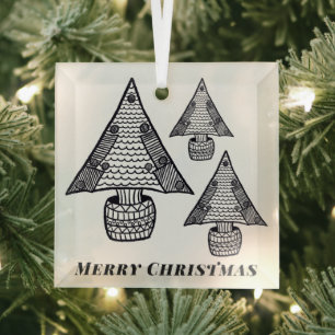 Black and White Christmas Tree Drawing  Glass Tree Decoration