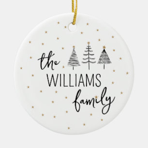 Black and White Christmas Tree Family Photo Ceramic Ornament