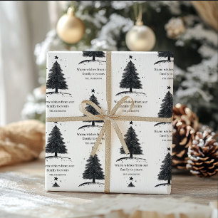 Black and White Christmas Tree   Happy Holiday  Wrapping Paper