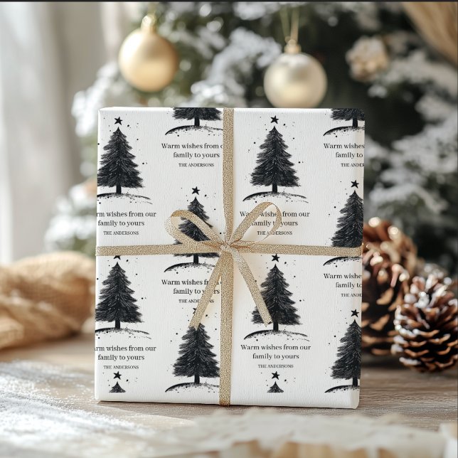 Black and White Christmas Tree | Happy Holiday  Wrapping Paper (Creator Uploaded)
