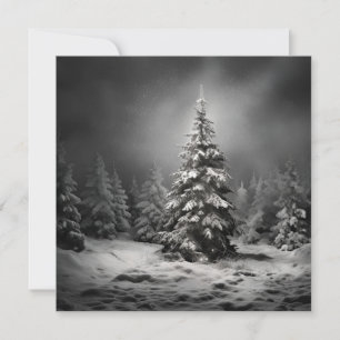 Black and white Christmas tree holiday card