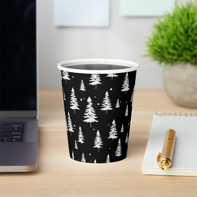 Black and White Christmas Tree Paper Cups (Insitu)