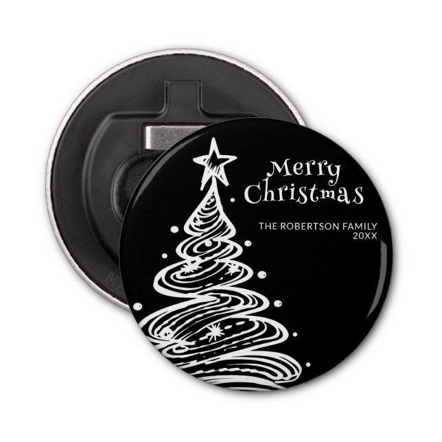 Black and White Christmas Tree Party Bottle Opener (Front)