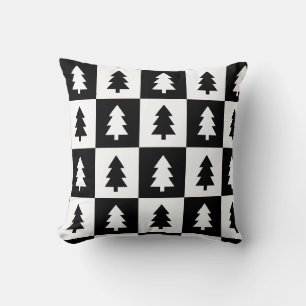 Black and White Christmas Tree Pattern Cushion