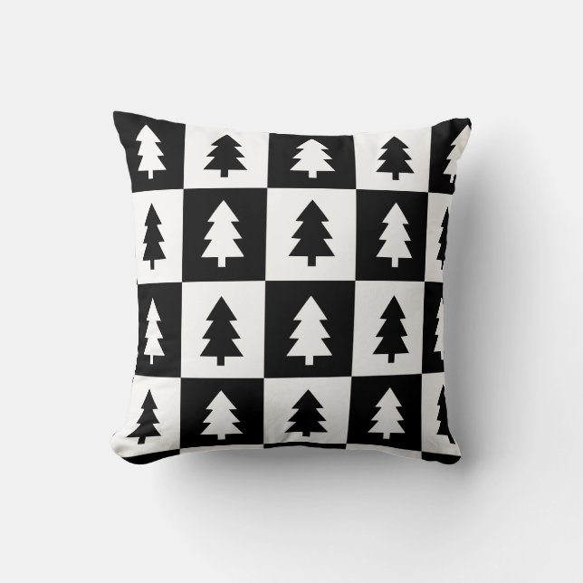 Black and White Christmas Tree Pattern Cushion (Front)