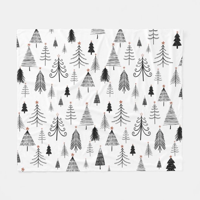 Black and White Christmas Tree Pattern Fleece Blanket (Front (Horizontal))