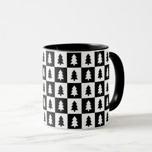 Black and White Christmas Tree Pattern Mug