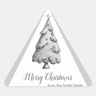 Black and white christmas tree personalised triangle sticker