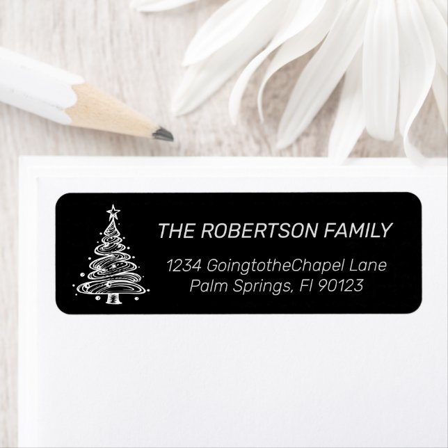 Black and White Christmas Tree  Return Address Label (Insitu)
