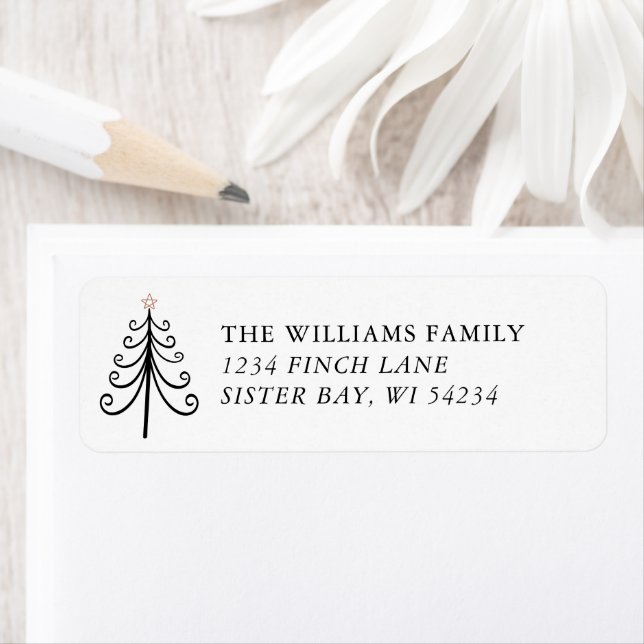 Black and White Christmas Tree Return Address Label (Insitu)