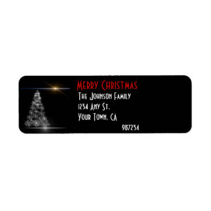 Black and White Christmas Tree Return Address Label