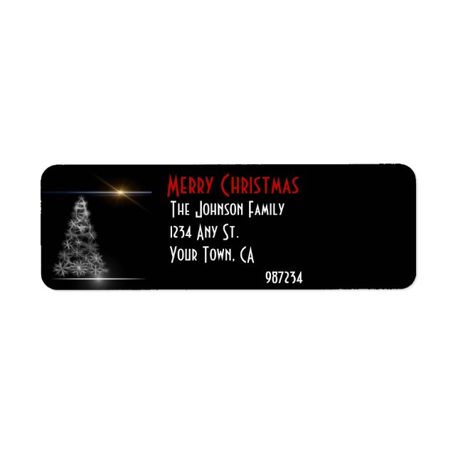Black and White Christmas Tree Return Address Label (Front)