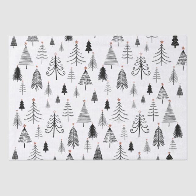 Black and White Christmas Tree Tissue Paper (Front)