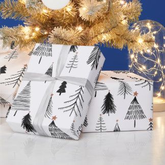 Black and White Christmas Tree Wrapping Paper