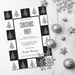 Black and White Christmas Trees Christmas Party Invitation