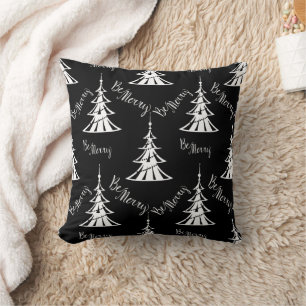 Black and White Christmas Trees Contemporary Cushion