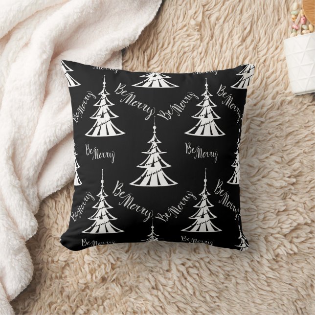 Black and White Christmas Trees Contemporary Cushion (Blanket)