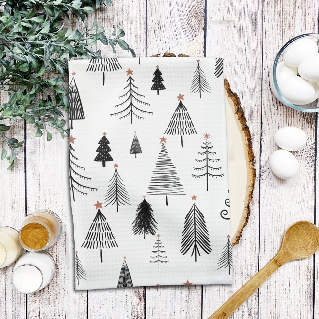 Black and White Christmas Trees Tea Towel (Creator Uploaded)