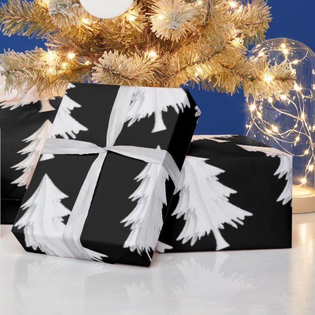 Black and White Christmas Trees Wrapping Paper (Holidays)