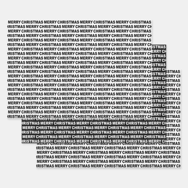 Black and White Christmas Typography Wrapping Paper Sheet (Set)