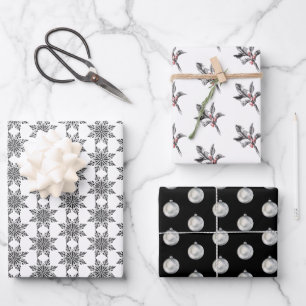 Black and White Christmas Wrapping Paper Sheets