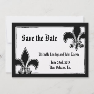 Black and White Chrome Fleur de Lis Save the Date