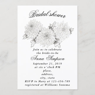 Black and white chrysanthemum bridal shower invita invitation