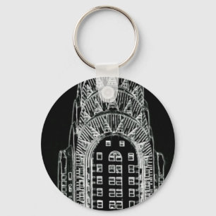 Black and White Chrysler Building Key Ring
