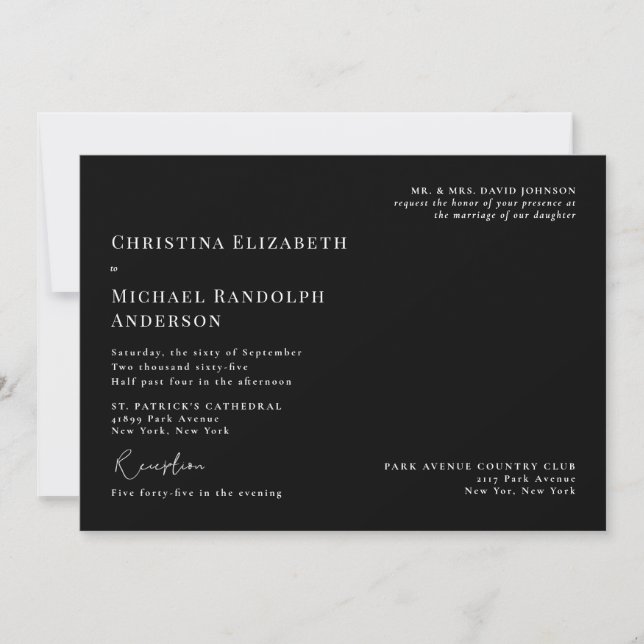 Black and White Church Wedding Two Venue  Invitation (Front)