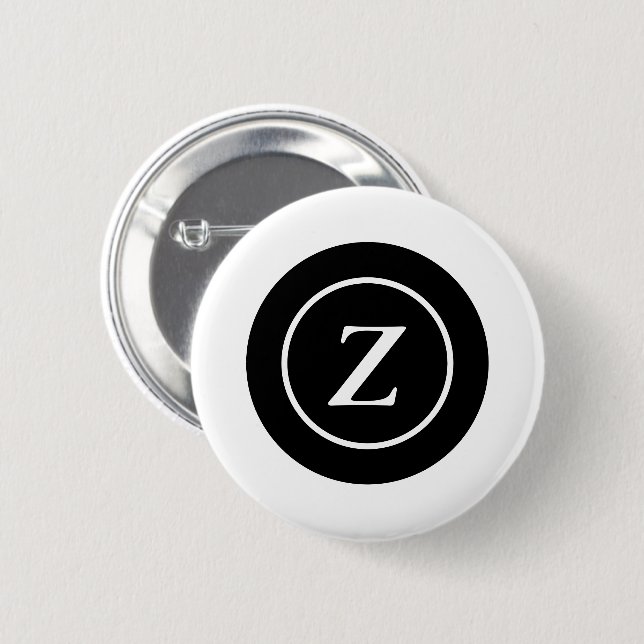 Black and white circle custom initial 6 cm round badge (Front & Back)