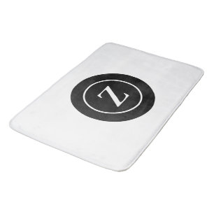 Black and white circle custom initial bath mat