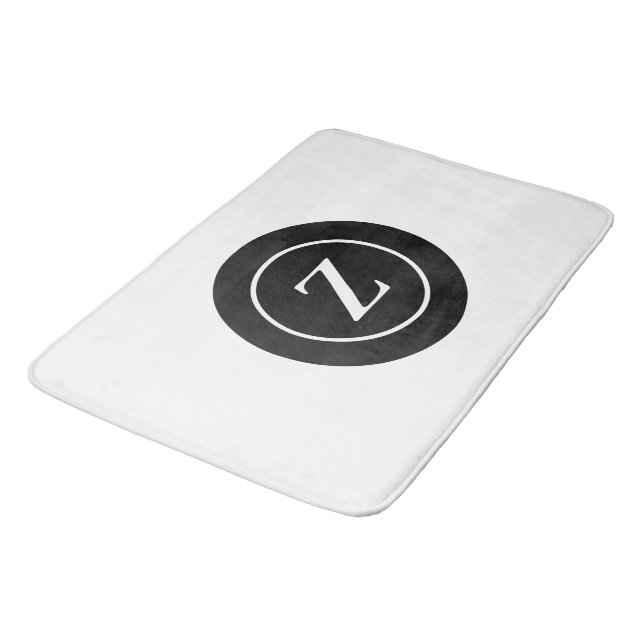 Black and white circle custom initial bath mat (Angled)