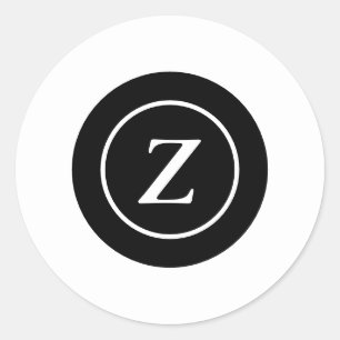 Black and white circle custom initial classic round sticker