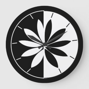 Black and White Circle Floral Pattern Large Clock